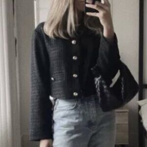 Abercrombie and Fitch Collarless Black Tweed Jacket Medium NWT M